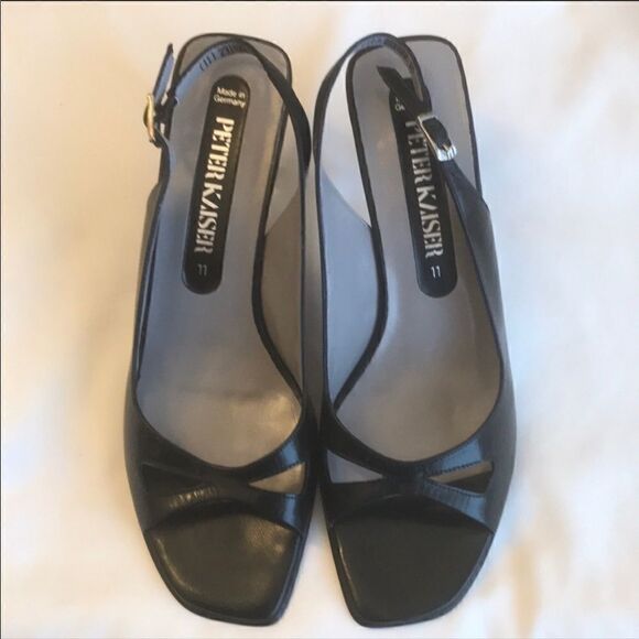 PETER KAISER NAVY LEATHER/PEWTER HEEL SAND… - Picture 2 of 8